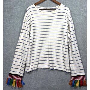 Zara‎ Trafaluc Shirt L Striped Long Sleeve Top Tassels Boho